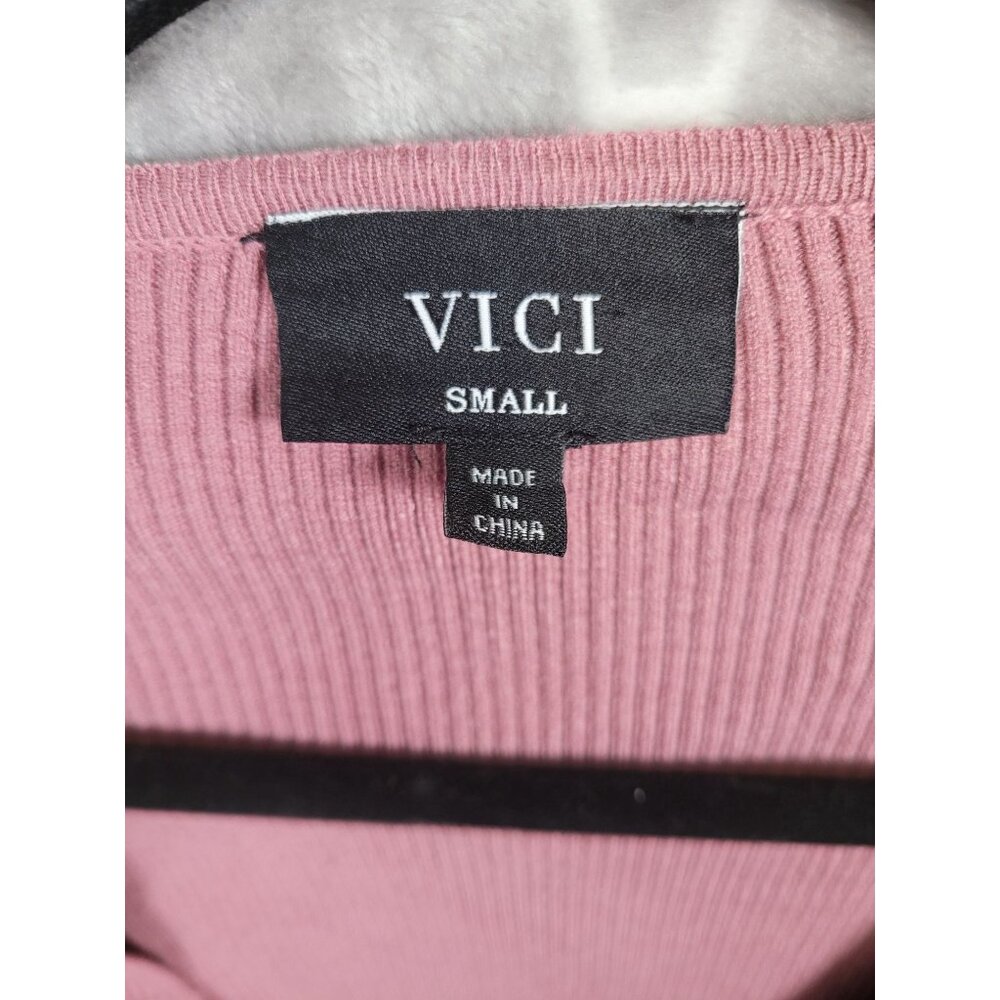 Vici Wrap Ribbed Cropped Sweater Sz S Lantern Sleeves Pink Cowgirl Core Boho - Picture 2 of 5